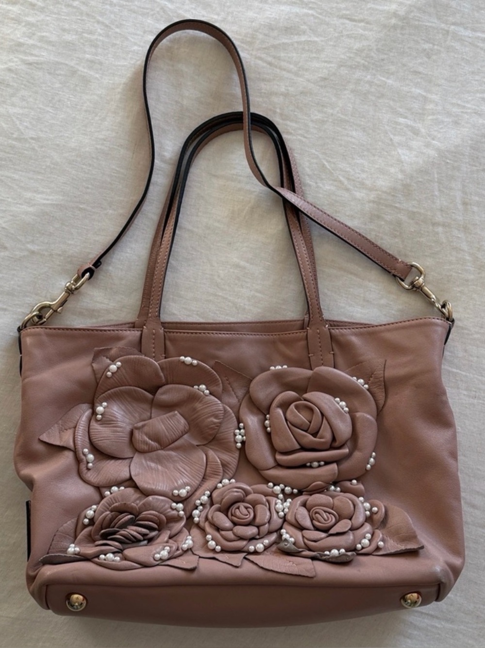 Valentino Garavani Pink floral appliqué Floral Tote Euc - Picture 5 of 9